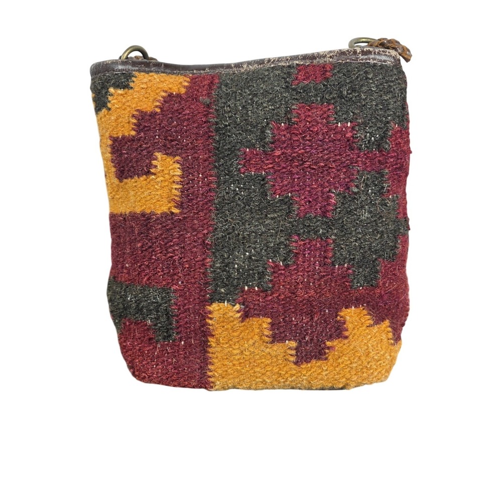 Ecote Shoulder Bag Wool Braided Leather Strap Aztec Print Abstract Artsy Boho